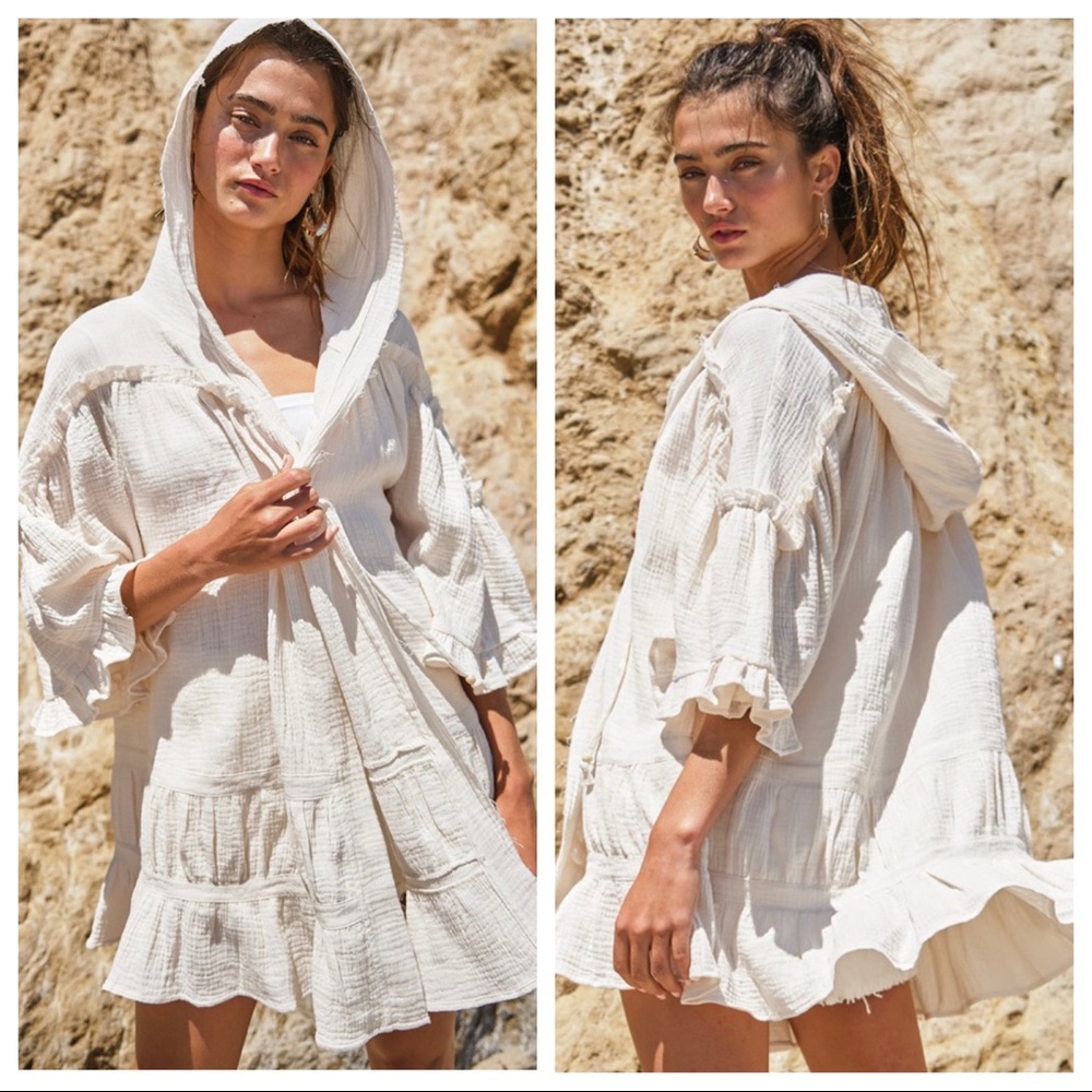 Boho Hippie Chic Absolutely Beautiful Open Hooded Cardigan with Ruffle T… - Picture 3 of 5